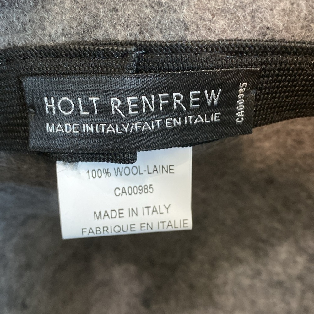 Holt Renfrew Grey Wool Cloche Hat with Black Beads Made in Italy - Picture 11 of 14